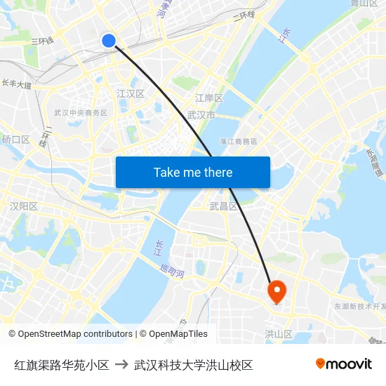 红旗渠路华苑小区 to 武汉科技大学洪山校区 map