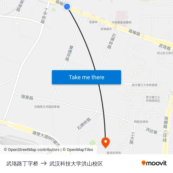 武珞路丁字桥 to 武汉科技大学洪山校区 map