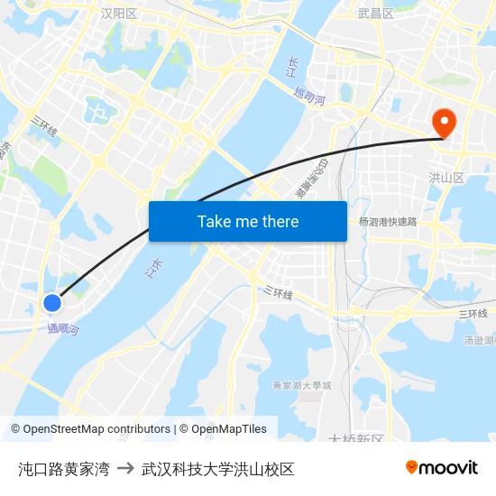 沌口路黄家湾 to 武汉科技大学洪山校区 map