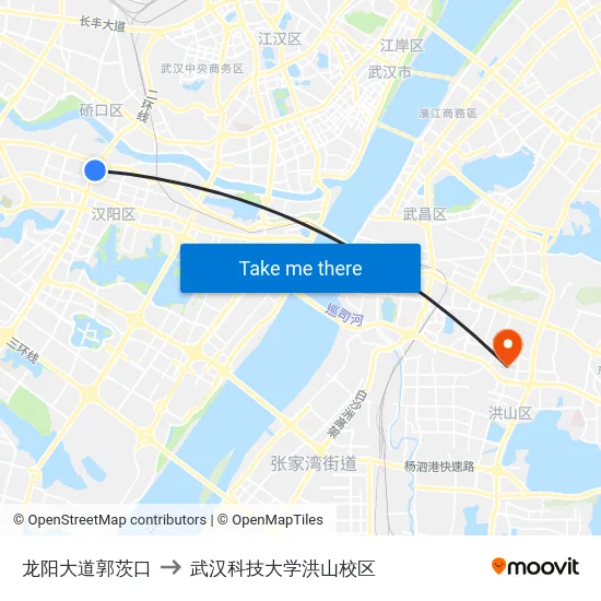 龙阳大道郭茨口 to 武汉科技大学洪山校区 map