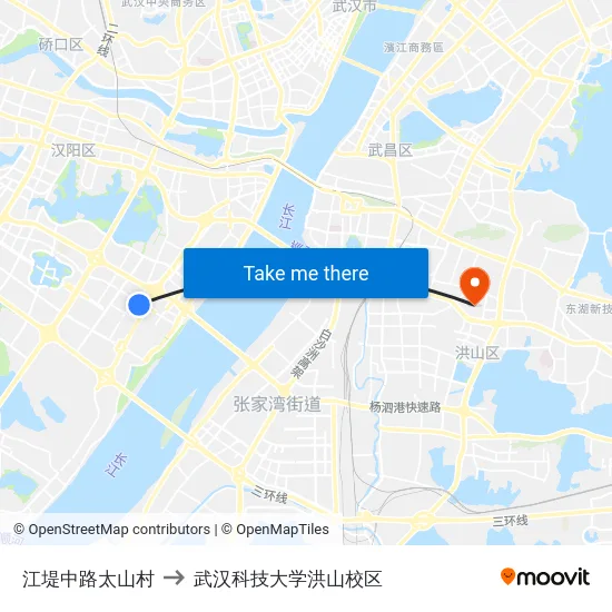 江堤中路太山村 to 武汉科技大学洪山校区 map