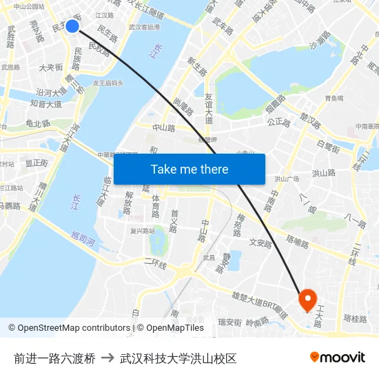 前进一路六渡桥 to 武汉科技大学洪山校区 map