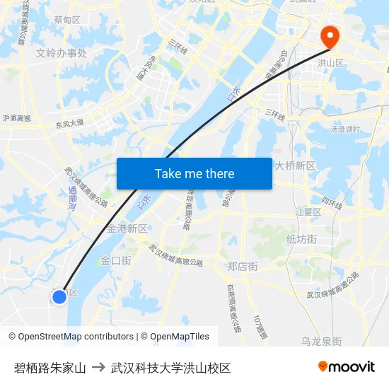 碧栖路朱家山 to 武汉科技大学洪山校区 map