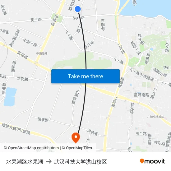 水果湖路水果湖 to 武汉科技大学洪山校区 map