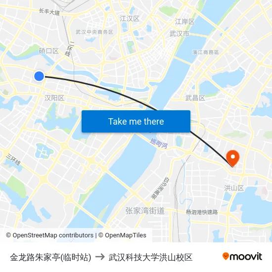 金龙路朱家亭(临时站) to 武汉科技大学洪山校区 map