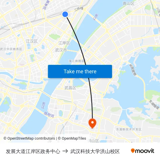 发展大道江岸区政务中心 to 武汉科技大学洪山校区 map