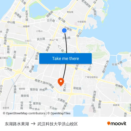 东湖路水果湖 to 武汉科技大学洪山校区 map