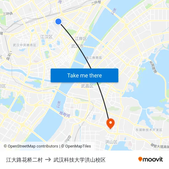 江大路花桥二村 to 武汉科技大学洪山校区 map