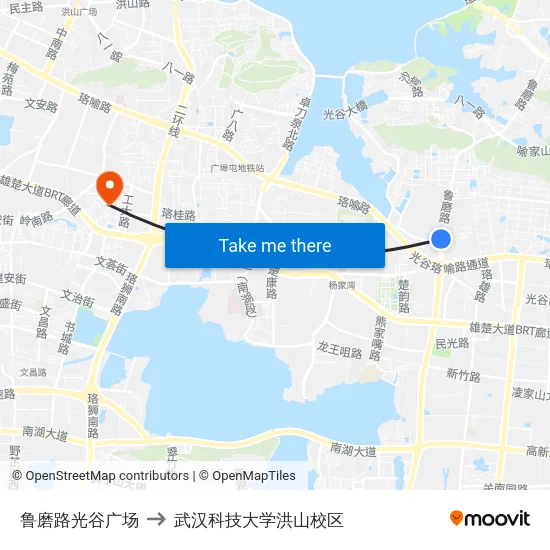 鲁磨路光谷广场 to 武汉科技大学洪山校区 map