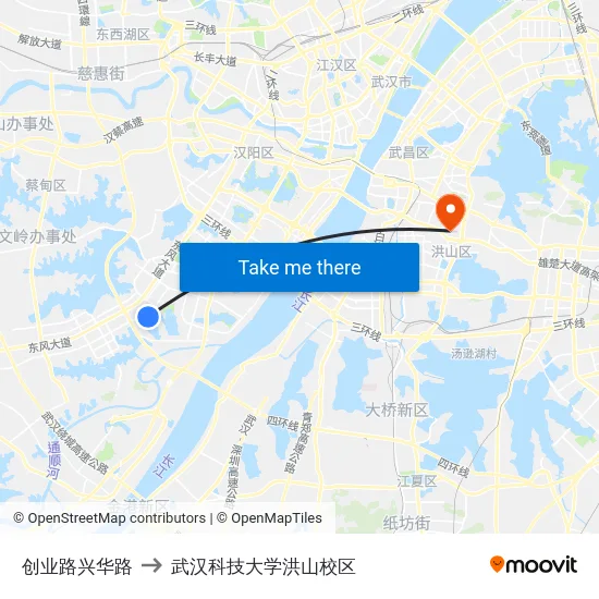 创业路兴华路 to 武汉科技大学洪山校区 map
