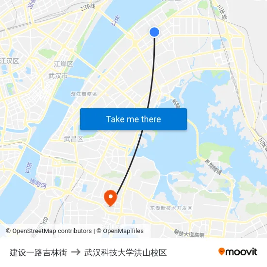 建设一路吉林街 to 武汉科技大学洪山校区 map