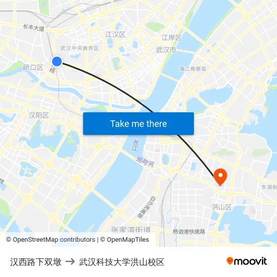 汉西路下双墩 to 武汉科技大学洪山校区 map