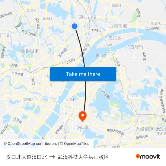 汉口北大道汉口北 to 武汉科技大学洪山校区 map