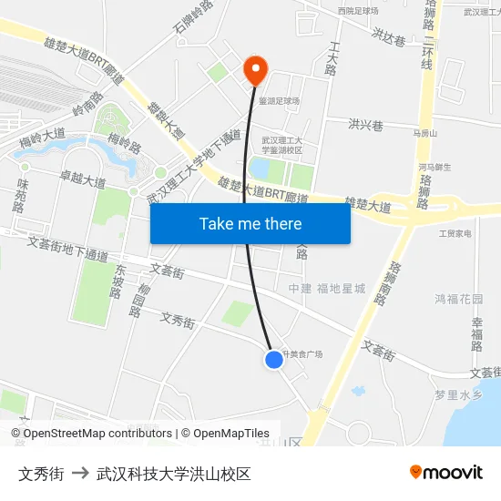 文秀街 to 武汉科技大学洪山校区 map