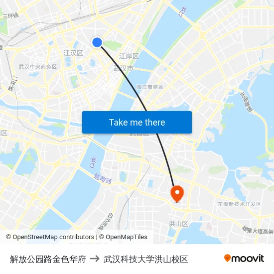 解放公园路金色华府 to 武汉科技大学洪山校区 map