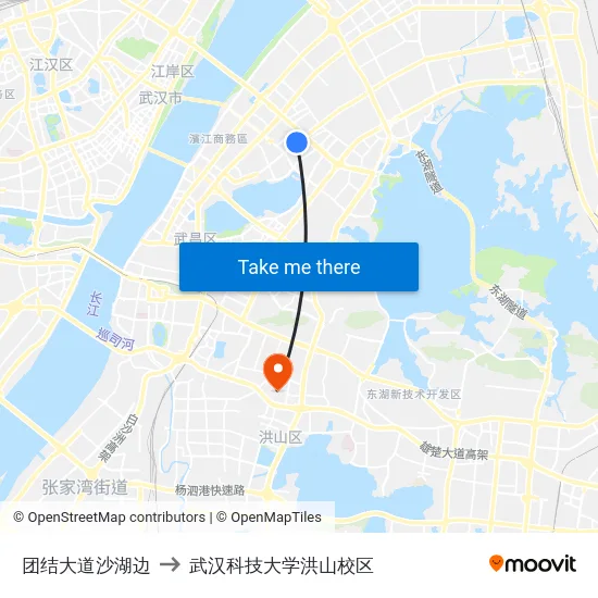 团结大道沙湖边 to 武汉科技大学洪山校区 map