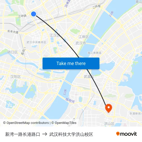 新湾一路长港路口 to 武汉科技大学洪山校区 map
