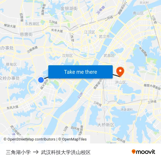 三角湖小学 to 武汉科技大学洪山校区 map