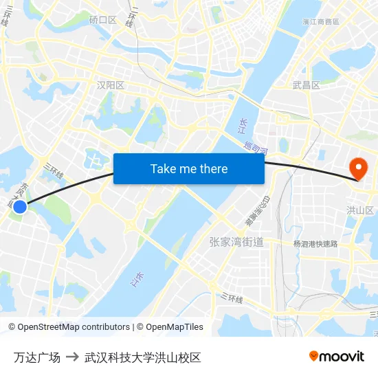 万达广场 to 武汉科技大学洪山校区 map