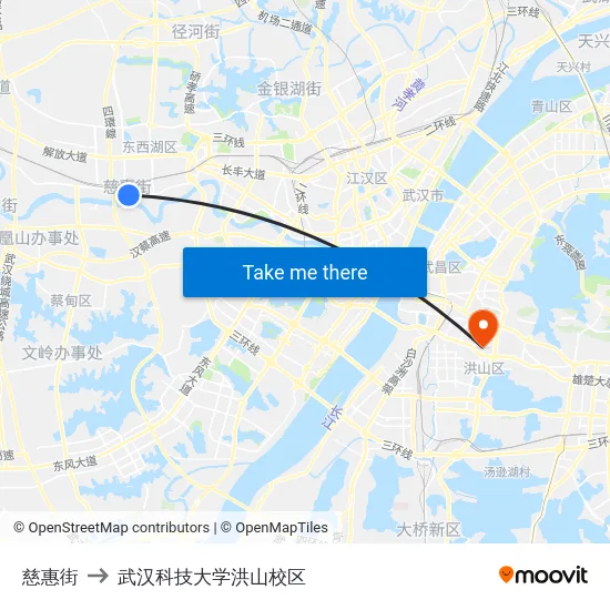 慈惠街 to 武汉科技大学洪山校区 map