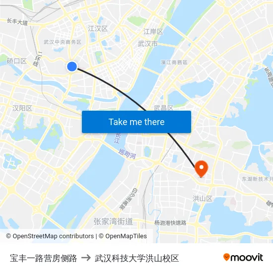 宝丰一路营房侧路 to 武汉科技大学洪山校区 map