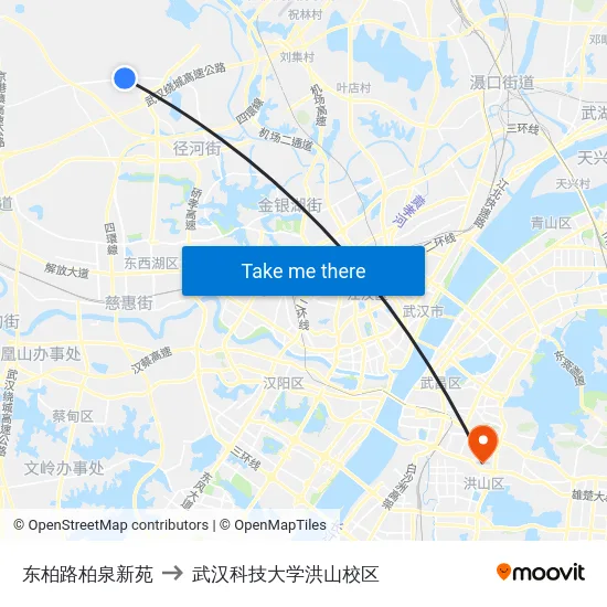 东柏路柏泉新苑 to 武汉科技大学洪山校区 map