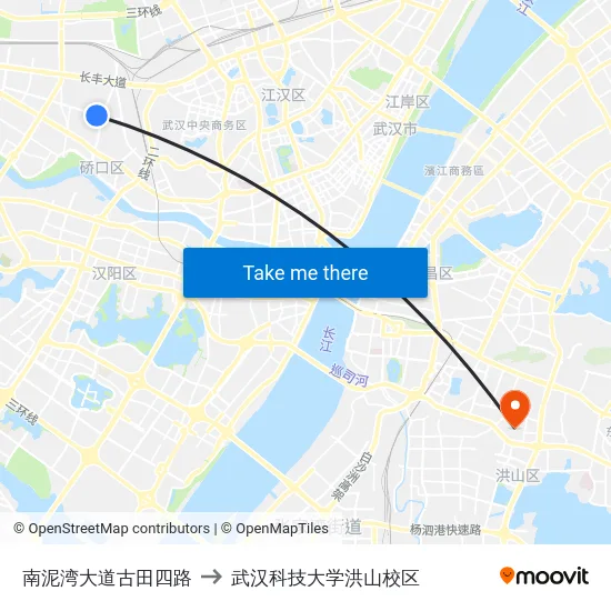 南泥湾大道古田四路 to 武汉科技大学洪山校区 map