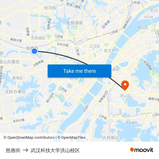 慈惠街 to 武汉科技大学洪山校区 map