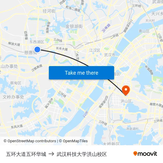 五环大道五环华城 to 武汉科技大学洪山校区 map