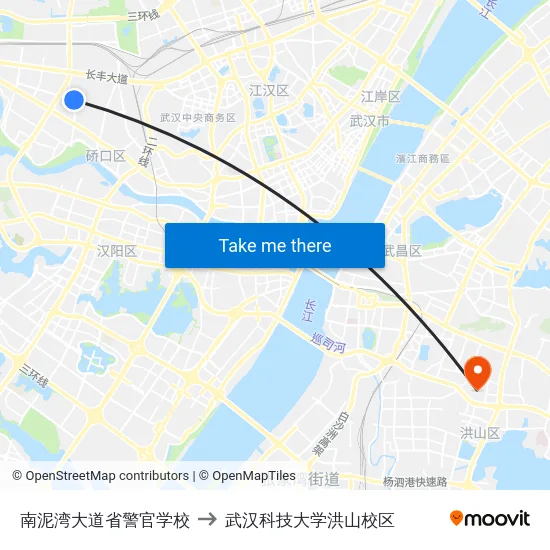 南泥湾大道省警官学校 to 武汉科技大学洪山校区 map