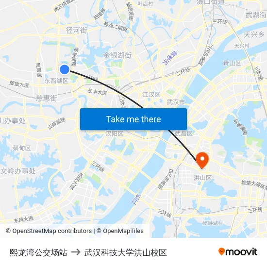 熙龙湾公交场站 to 武汉科技大学洪山校区 map