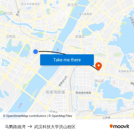 马鹦路姚湾 to 武汉科技大学洪山校区 map