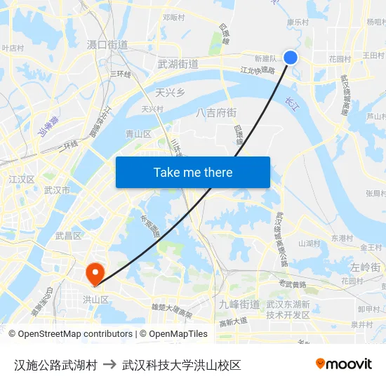 汉施公路武湖村 to 武汉科技大学洪山校区 map