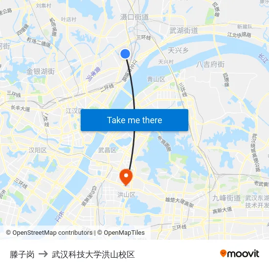 滕子岗 to 武汉科技大学洪山校区 map