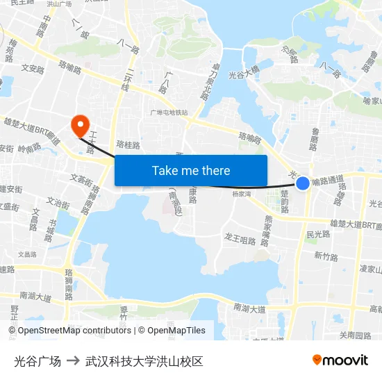 光谷广场 to 武汉科技大学洪山校区 map