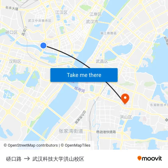 硚口路 to 武汉科技大学洪山校区 map