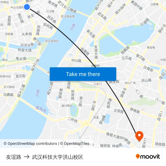 友谊路 to 武汉科技大学洪山校区 map