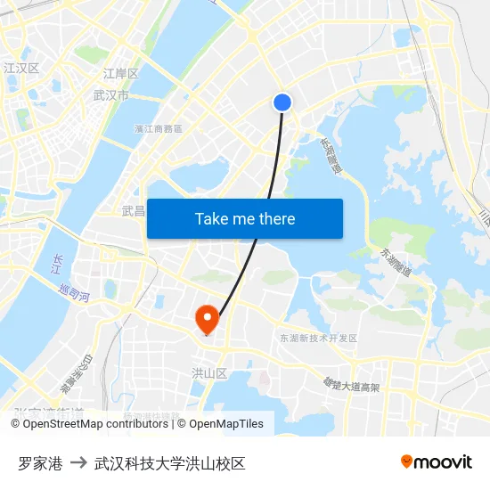 罗家港 to 武汉科技大学洪山校区 map