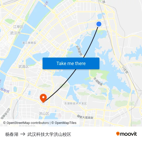 杨春湖 to 武汉科技大学洪山校区 map