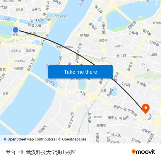 琴台 to 武汉科技大学洪山校区 map