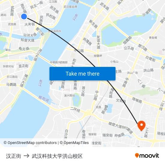 汉正街 to 武汉科技大学洪山校区 map