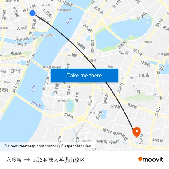 六渡桥 to 武汉科技大学洪山校区 map
