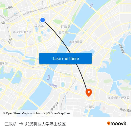 三眼桥 to 武汉科技大学洪山校区 map