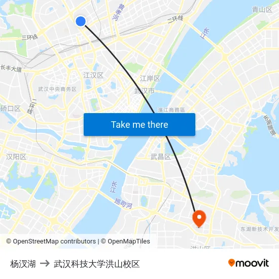 杨汊湖 to 武汉科技大学洪山校区 map