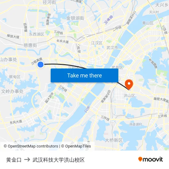 黄金口 to 武汉科技大学洪山校区 map