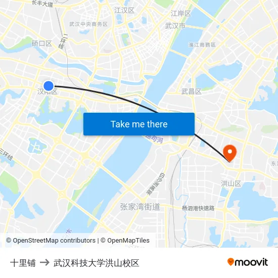 十里铺 to 武汉科技大学洪山校区 map