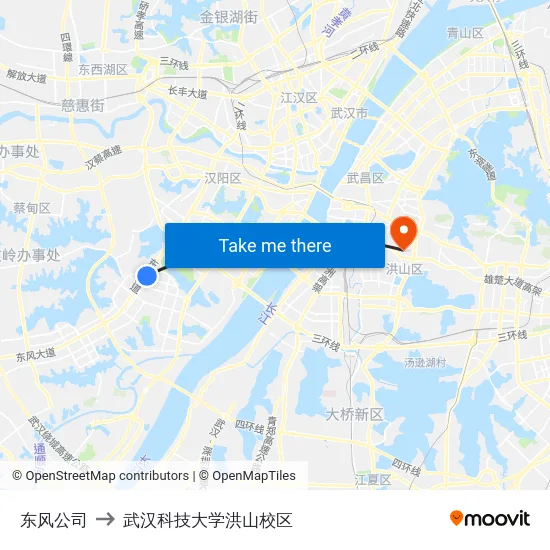 东风公司 to 武汉科技大学洪山校区 map