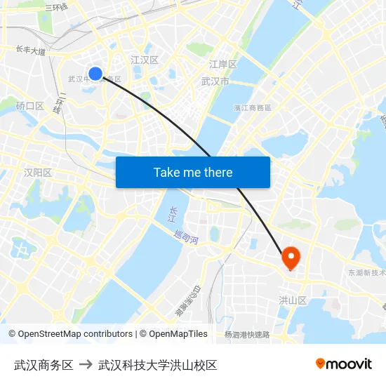 武汉商务区 to 武汉科技大学洪山校区 map