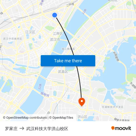 罗家庄 to 武汉科技大学洪山校区 map