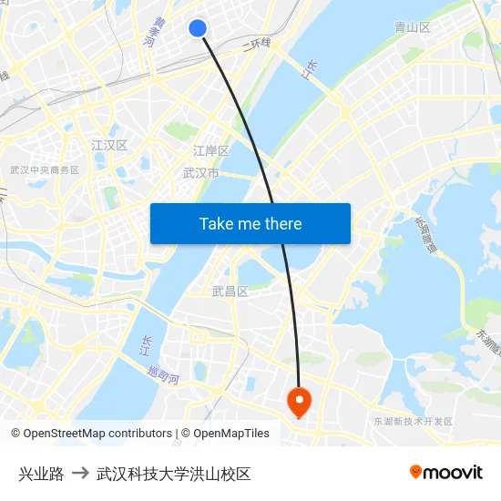 兴业路 to 武汉科技大学洪山校区 map